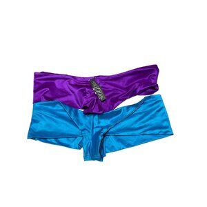 BodyZone Bundle Metallic Super Micro Shorts Shiny Spandex One Size Blue & Purple